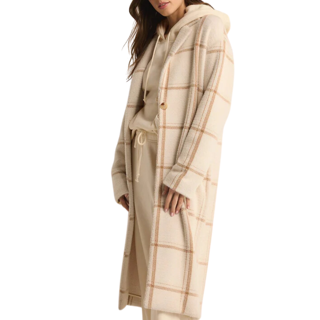 Mason Windowpane Knit Coat in Sea Salt