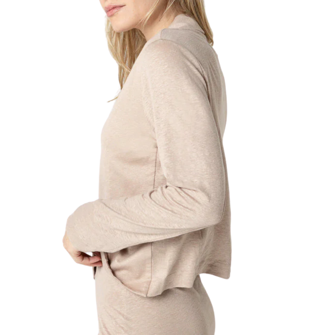 Stretch Linen Three Button Blazer in Desert