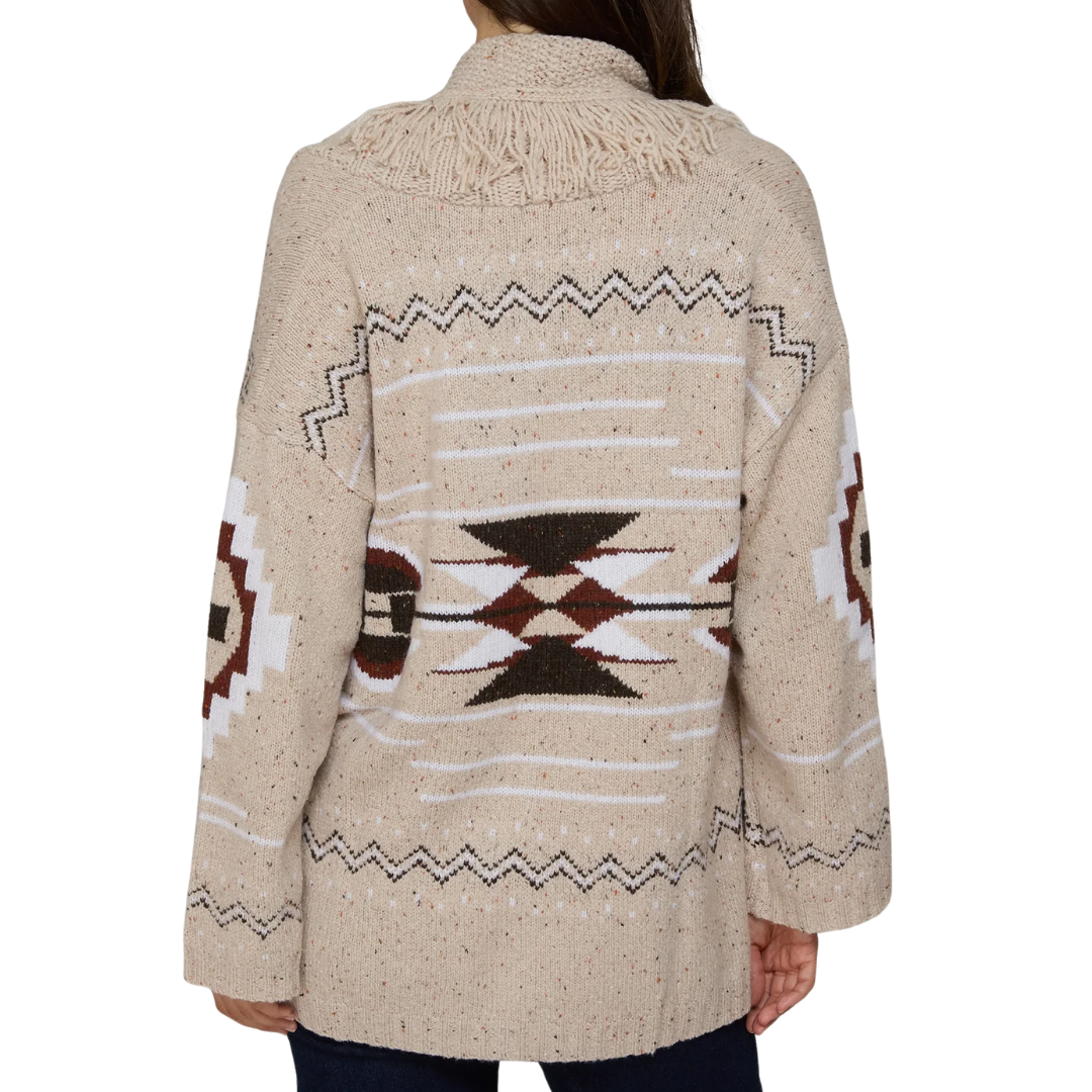 Southwest Fringed Shawl Collar Throw in Wild Rice Combo