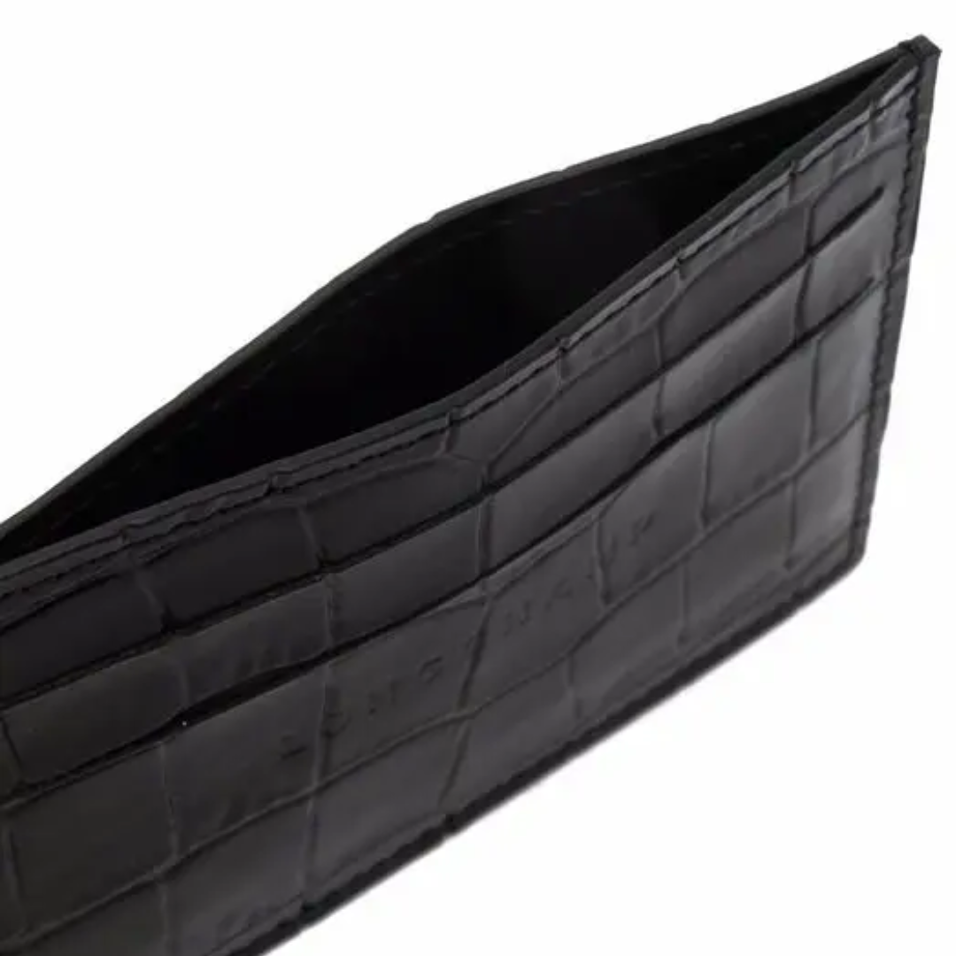 Le Pliage Croc-Embossed Card Holder in Black