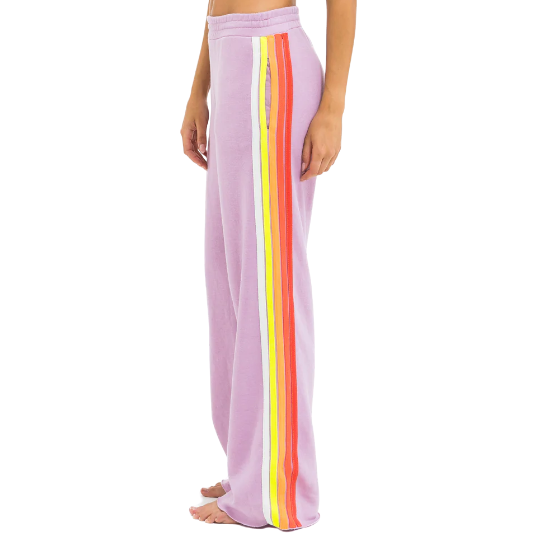 5 Stripe Wide Sweatpants in Mauve/White Neon