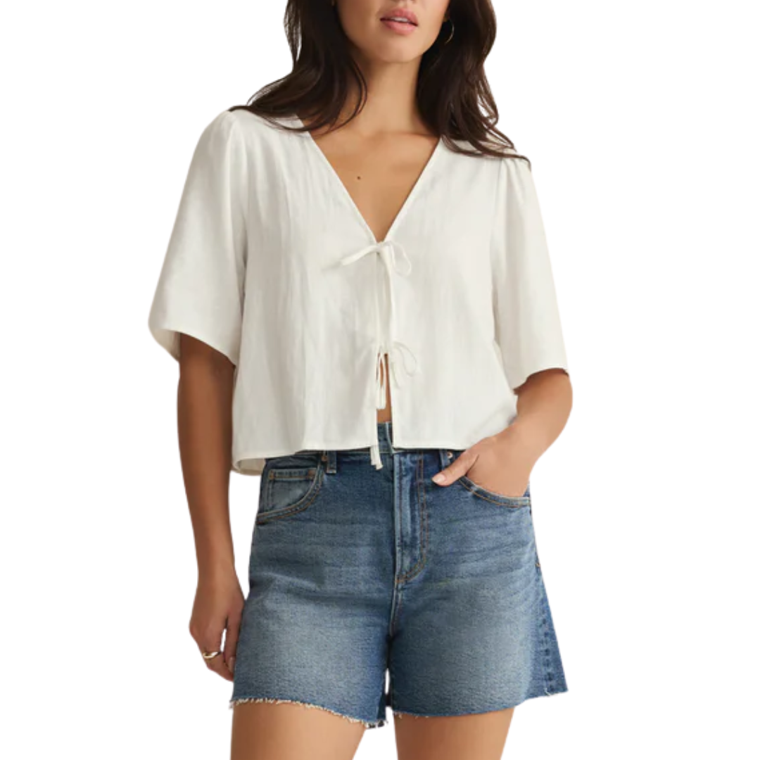 Z Supply La Belle Linen Cropped Top in White