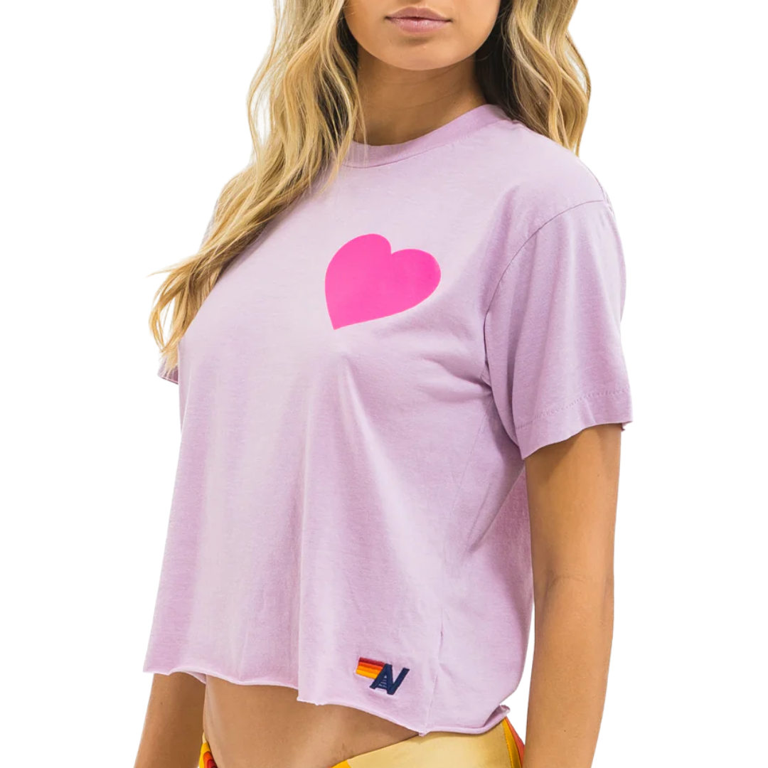 Heart Print Boyfriend Tee in Mauve/Neon Pink