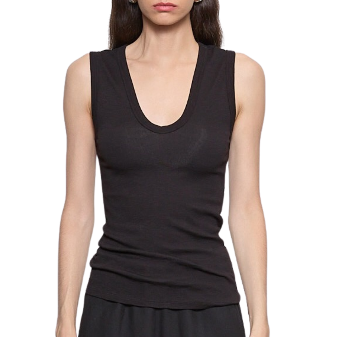 Textured Rib Sleeveless U in Black