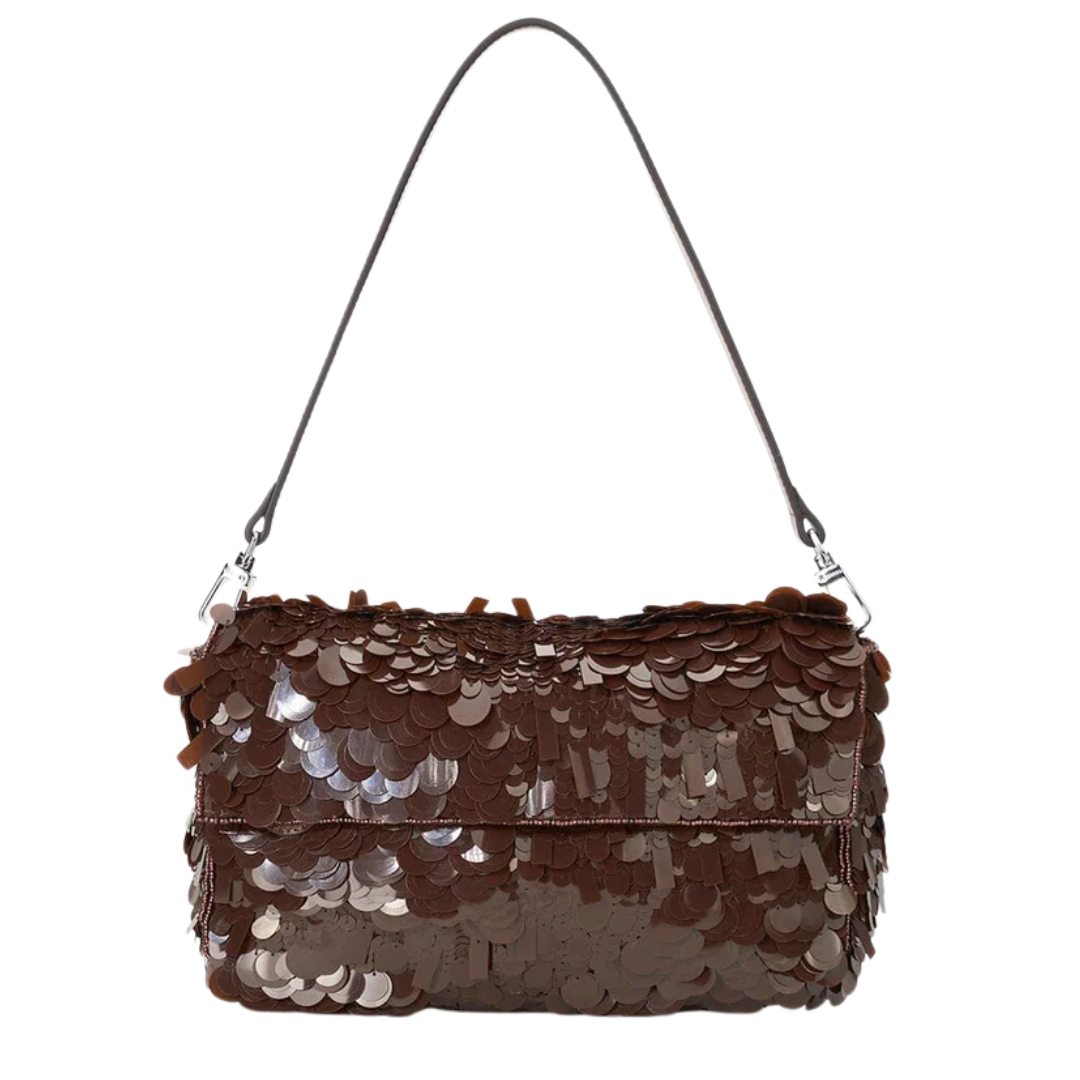 Timmy Convertible Shoulder Bag in Cacao Sequins