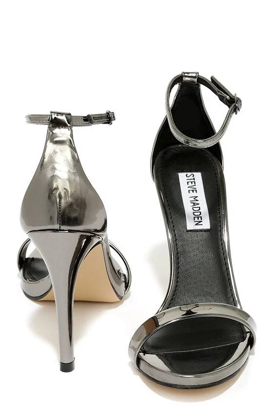 Stecy Ankle Strap Heels in Pewter