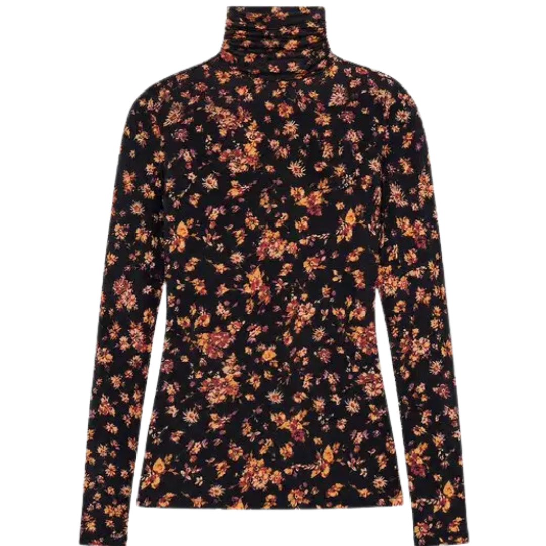 Aurelia Long Sleeve Jersey Top in Noir Floral