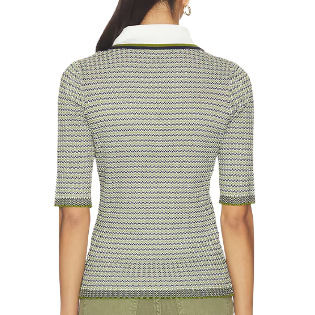 Soza Polo Top in Navy/Cactus/Off White