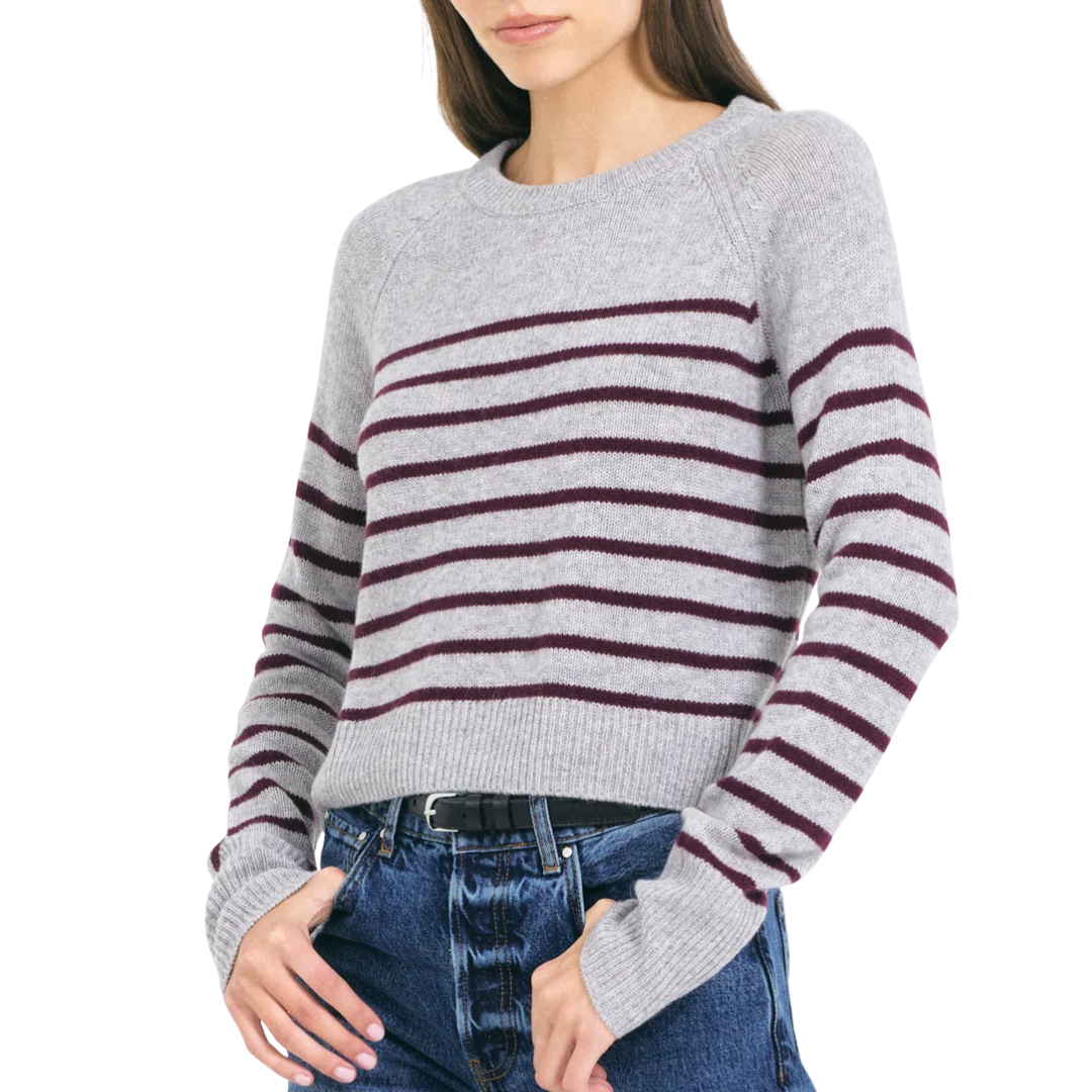 Blakely Cashmere Crewneck in Heather Grey Combo