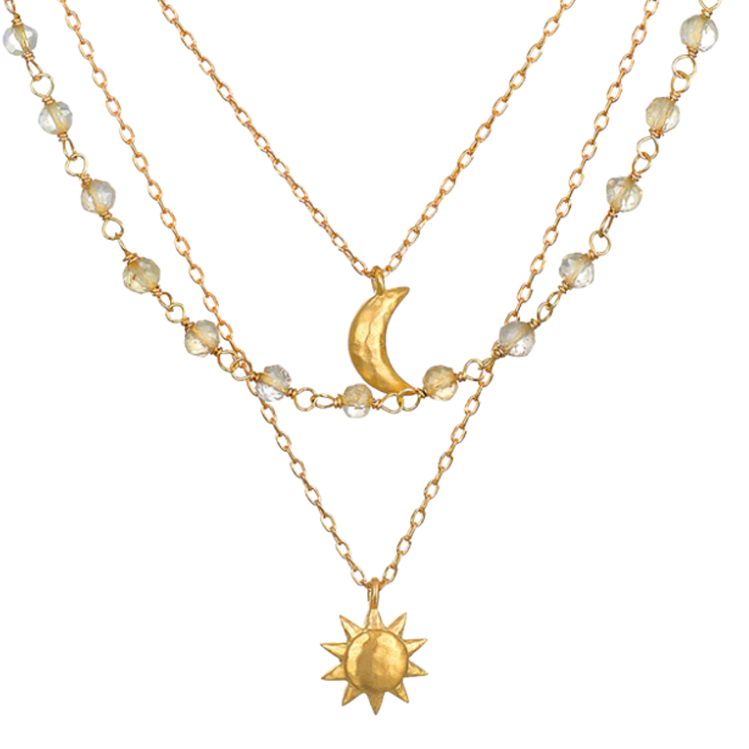 Scattered Moonlight Chain Sun Moon Triple necklace in Gold