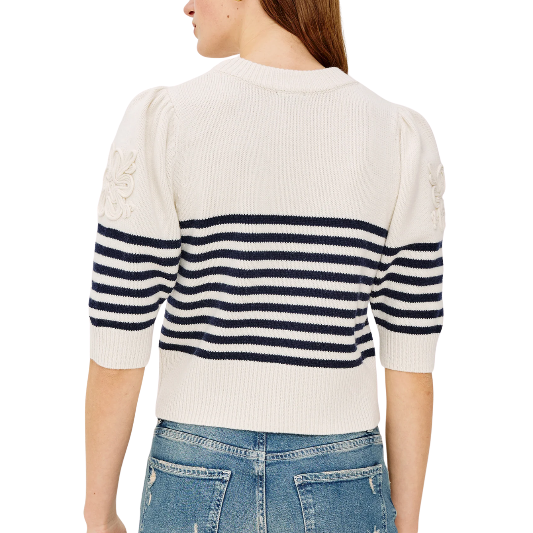 Martha Top in Ivory Navy Floral Stripe