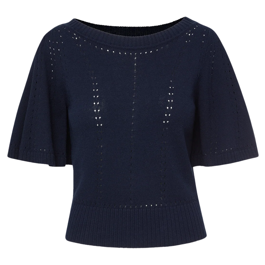 Rhennan Pointelle Knit Top in Navy