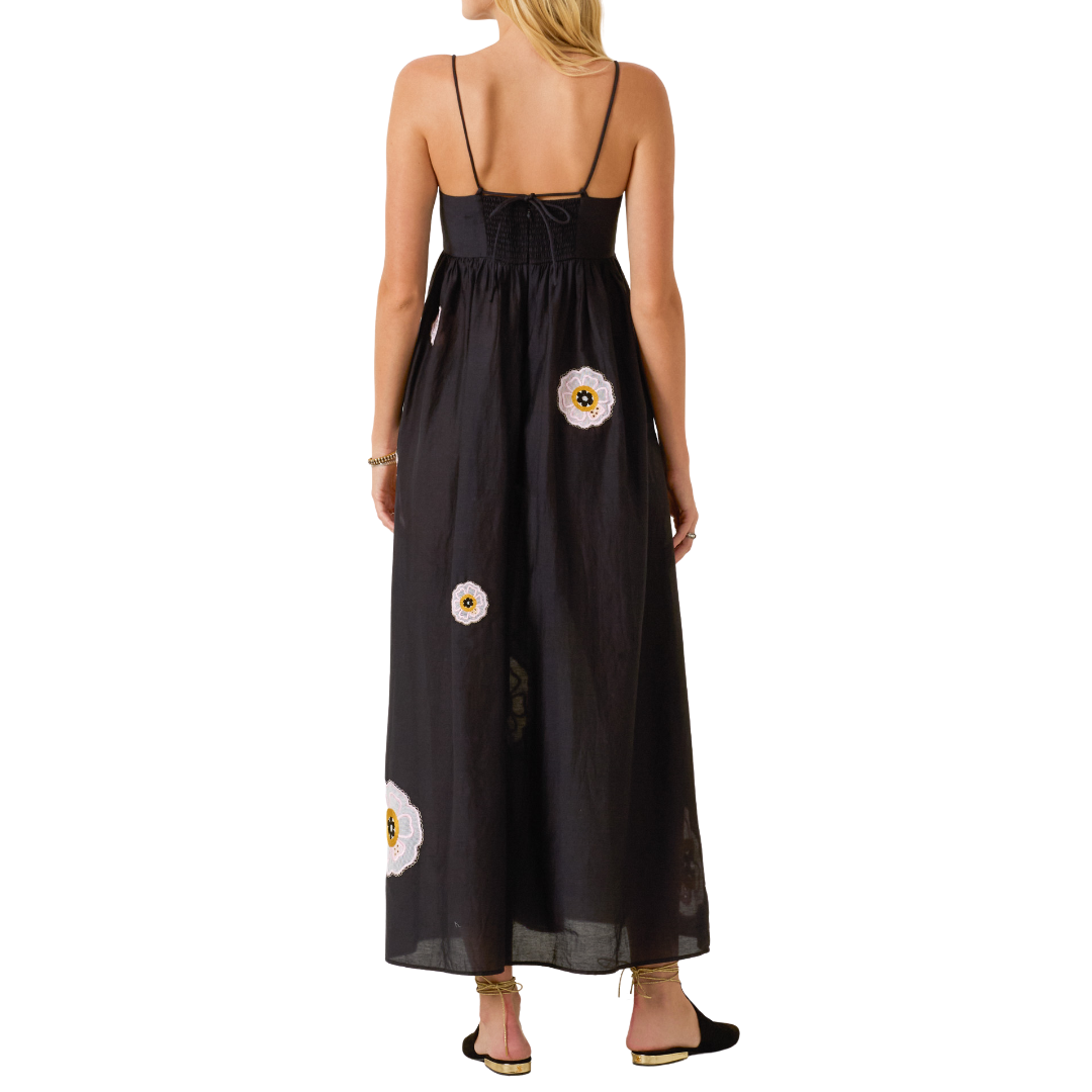Lilia Pressed Daisy Dress in Black
