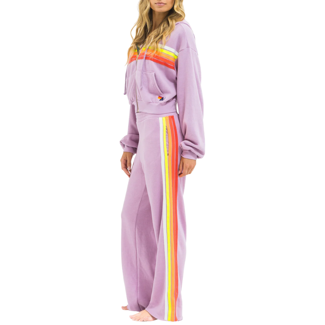 5 Stripe Wide Sweatpants in Mauve/White Neon