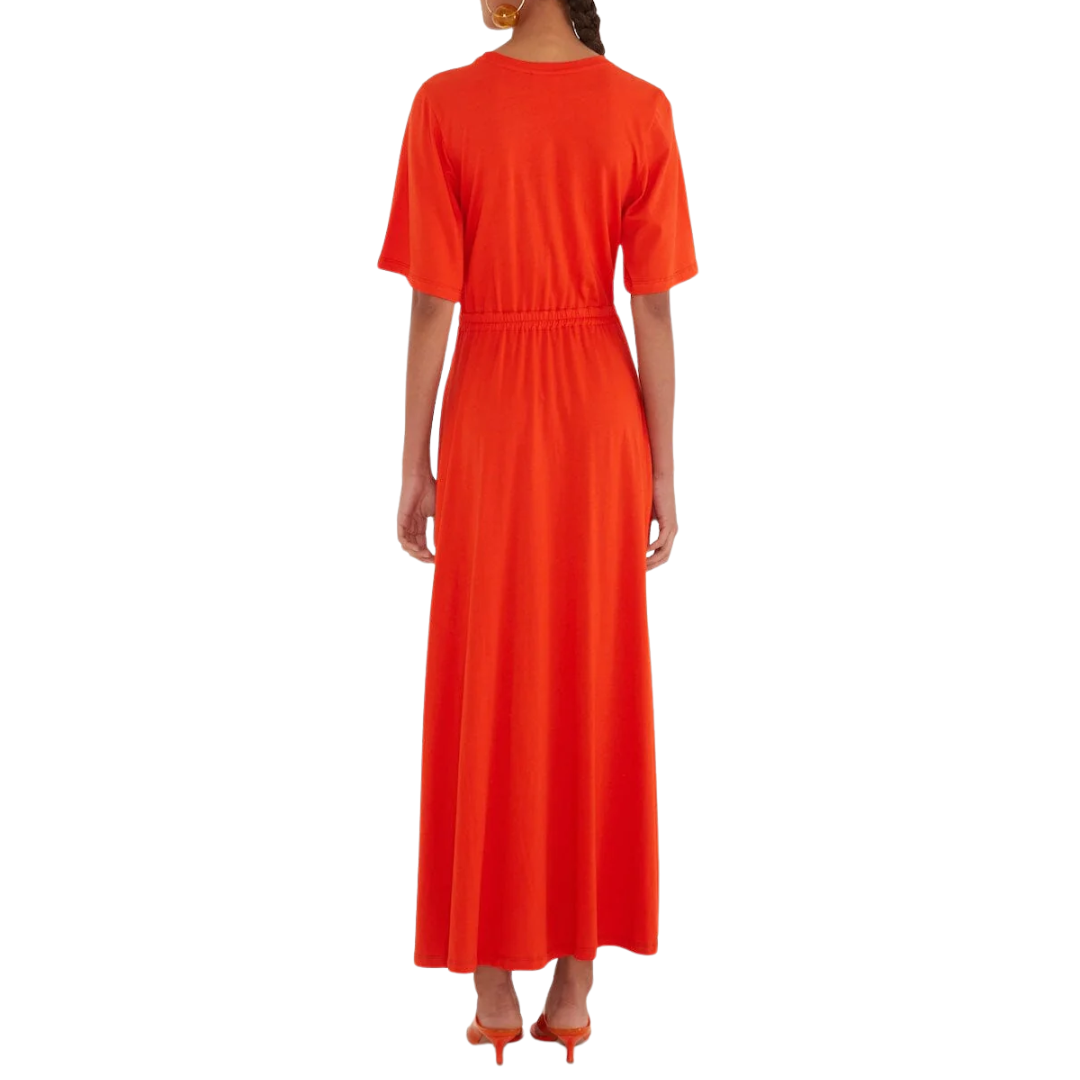 Cut-Out Short Sleeve Maxi Dress in Red