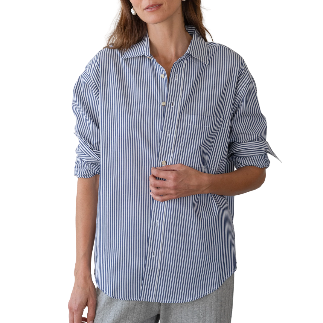 The Pop Shirt in Navy Stripe