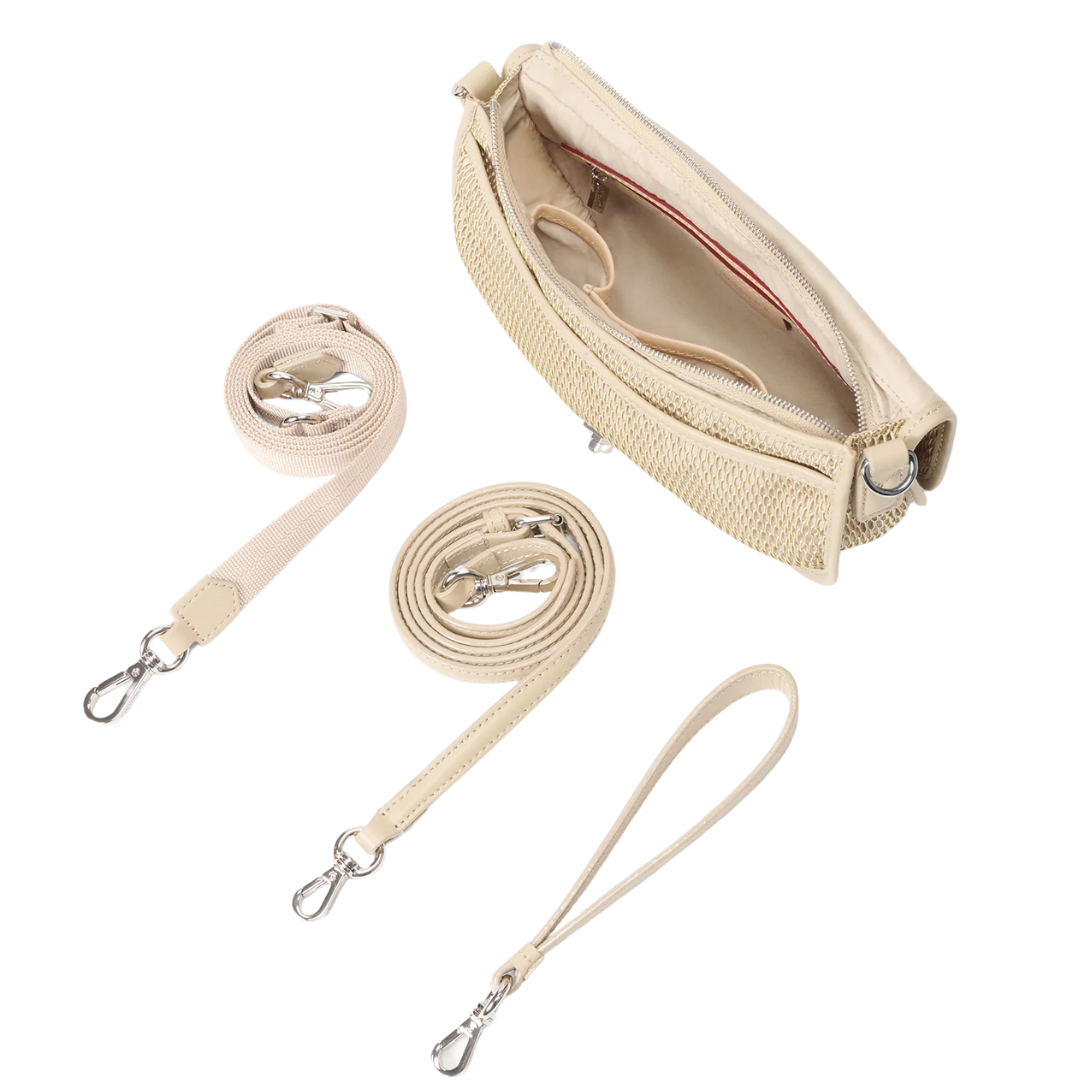 Small Astor Convertible Clutch in Buff Mesh