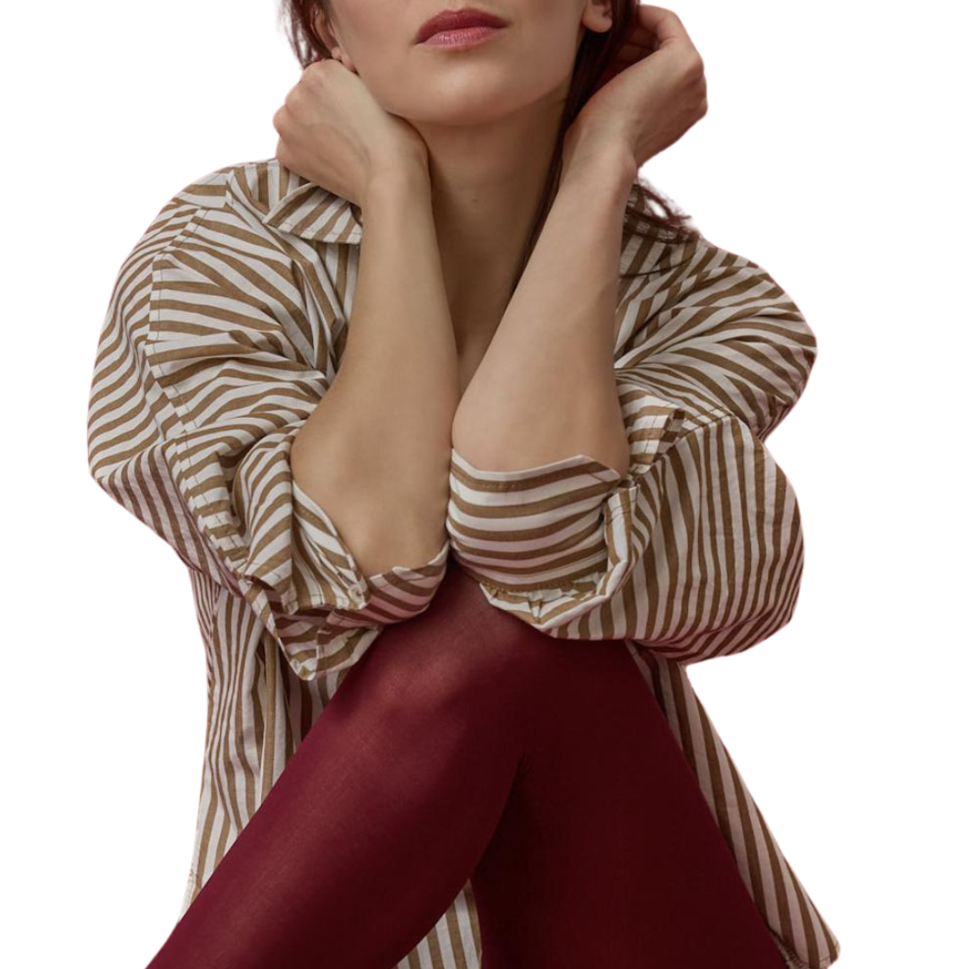 Dolman Sleeve Button Down in Dijon/Talc Stripe