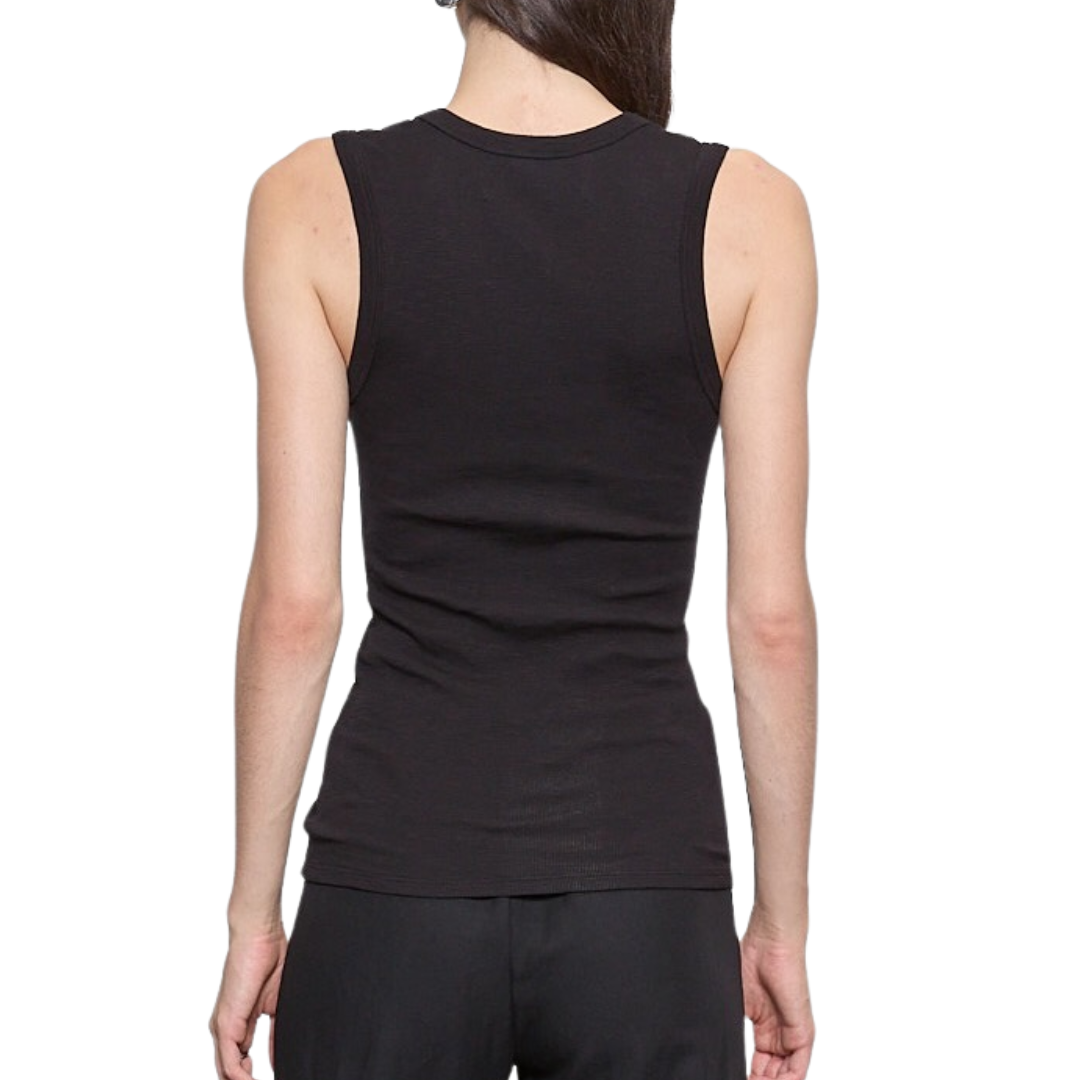 Textured Rib Sleeveless U in Black