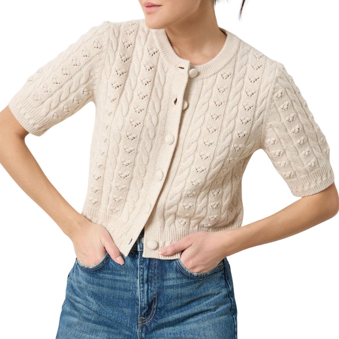 Short Sleeve Cardigan Sweater in Oat