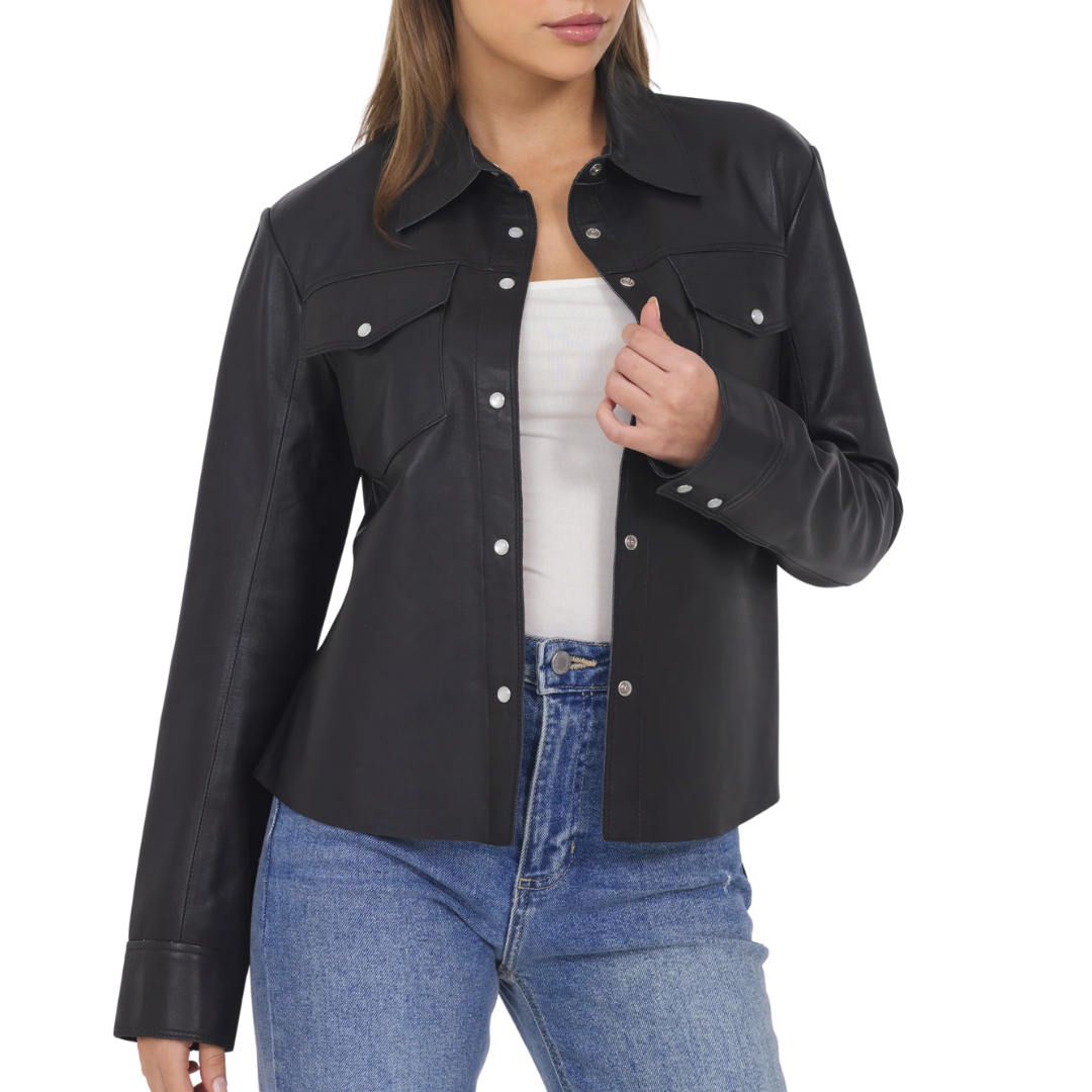 Rowan Washed Leather Jacket in Black
