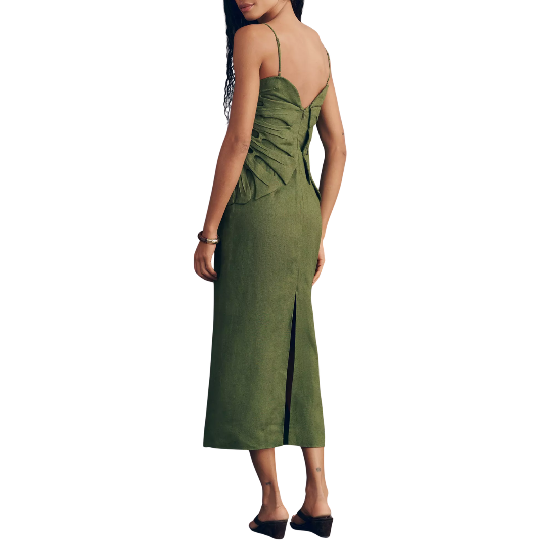 Monstera Leaf Sleeveless Maxi Dress in Green