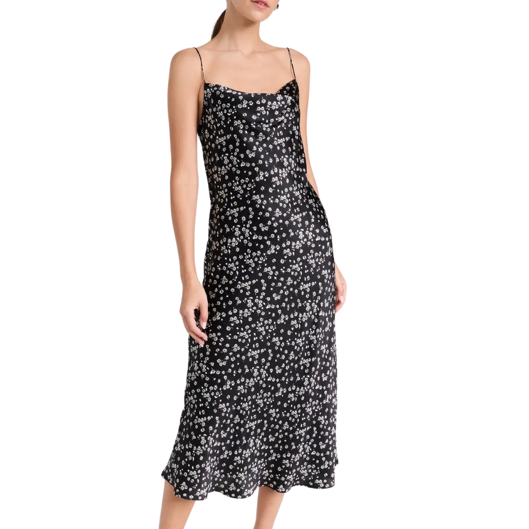 Enora Silk Short Dress in Black/Ivory Floral