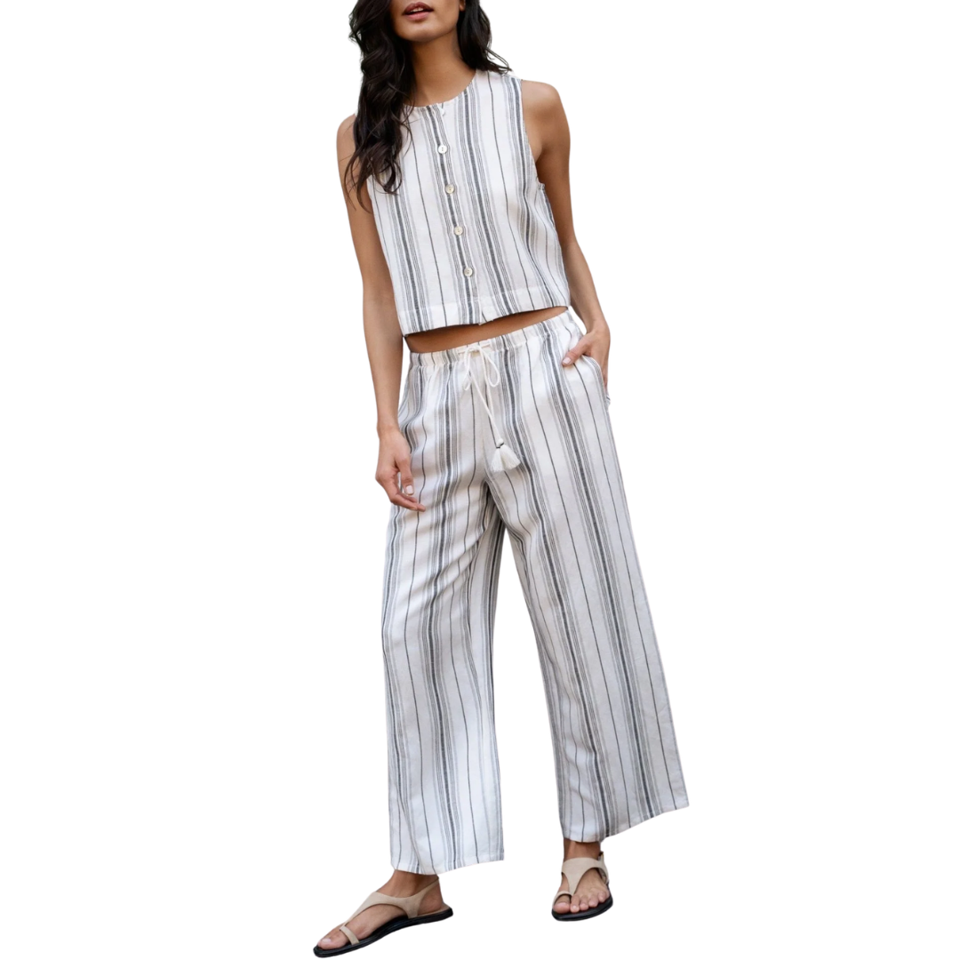 Tassel Cord Drawstring Crop in Boardwalk Stripe