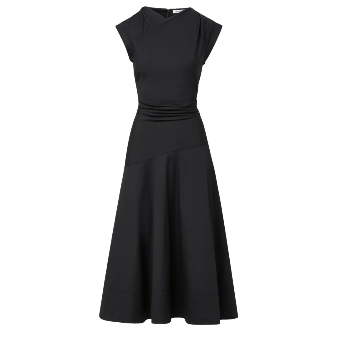 Lisette Cotton Poplin Midi Dress in Black