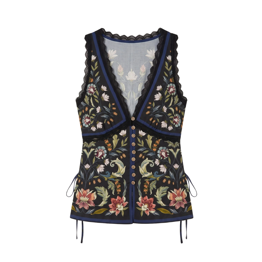 Natalia Lace Sleeveless Blouse in Black