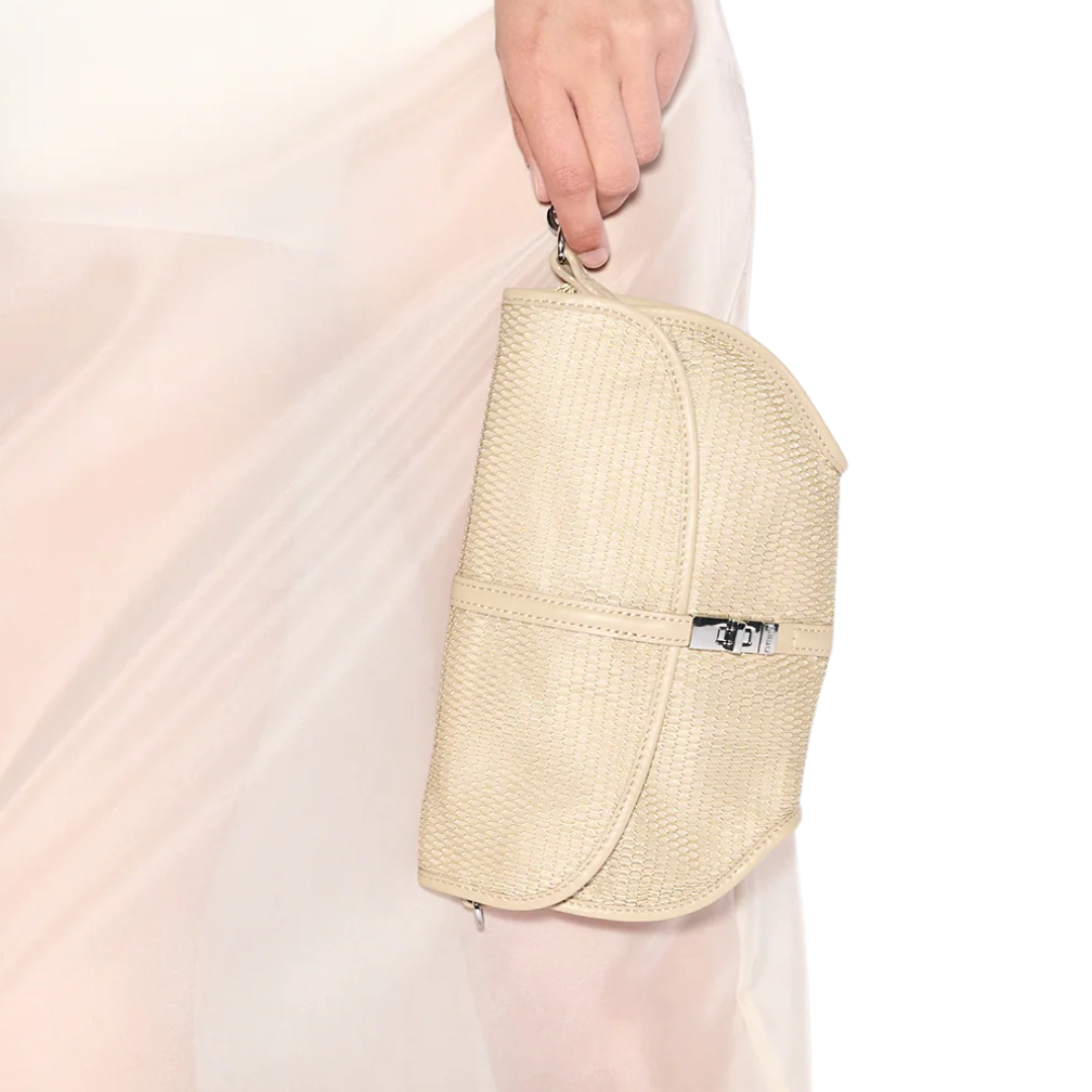 Small Astor Convertible Clutch in Buff Mesh