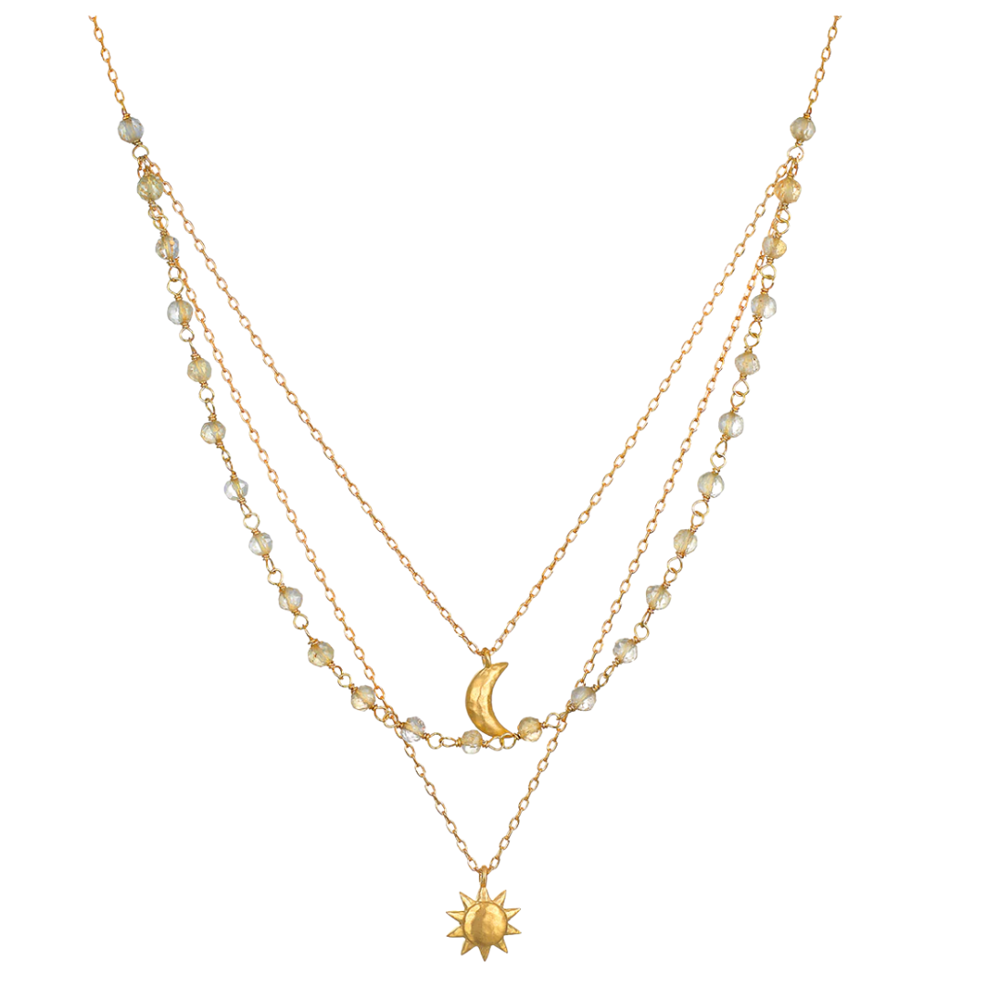 Scattered Moonlight Chain Sun Moon Triple necklace in Gold