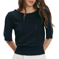 Rhennan Pointelle Knit Top in Navy