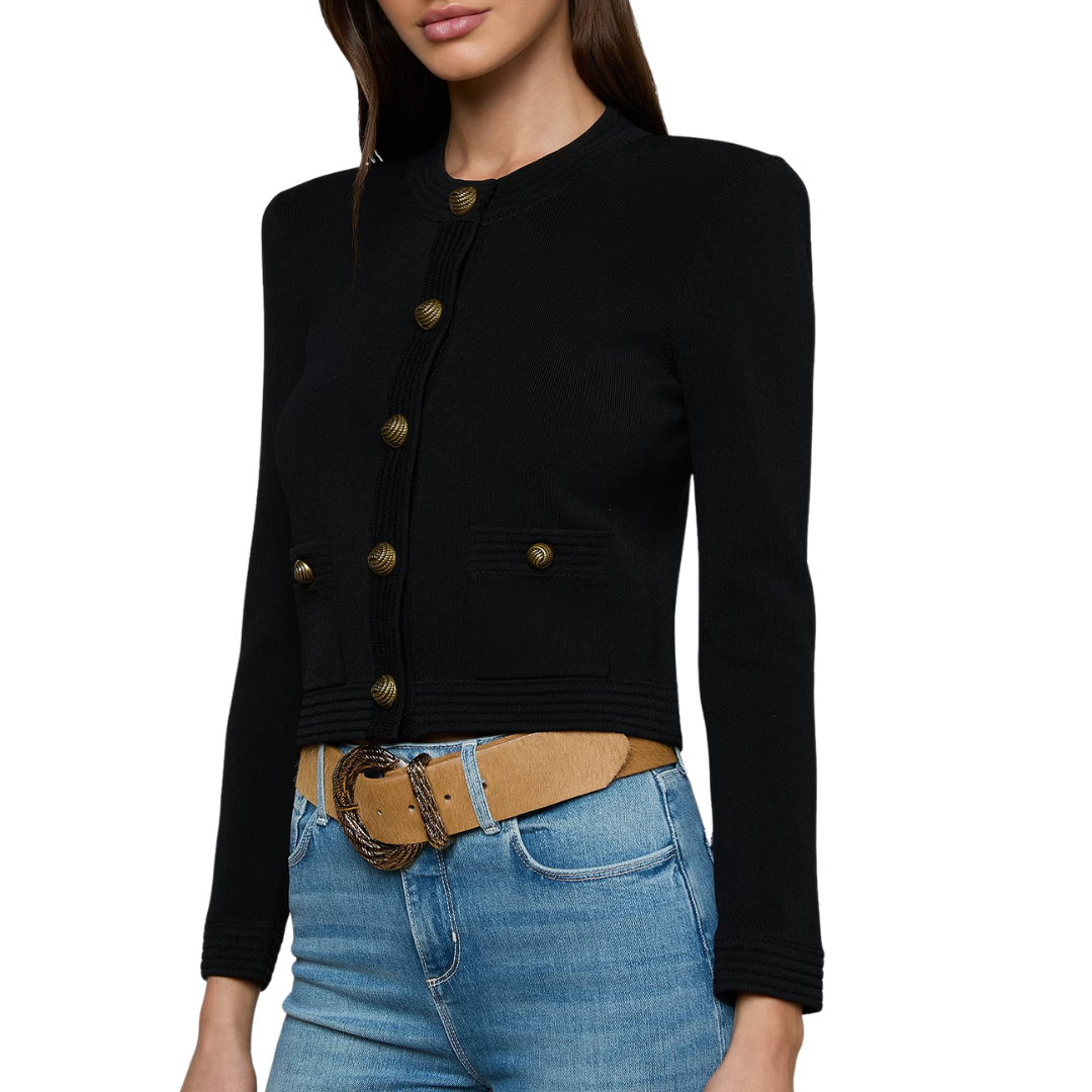 Patsy Cropped Cardigan in Black/Gold