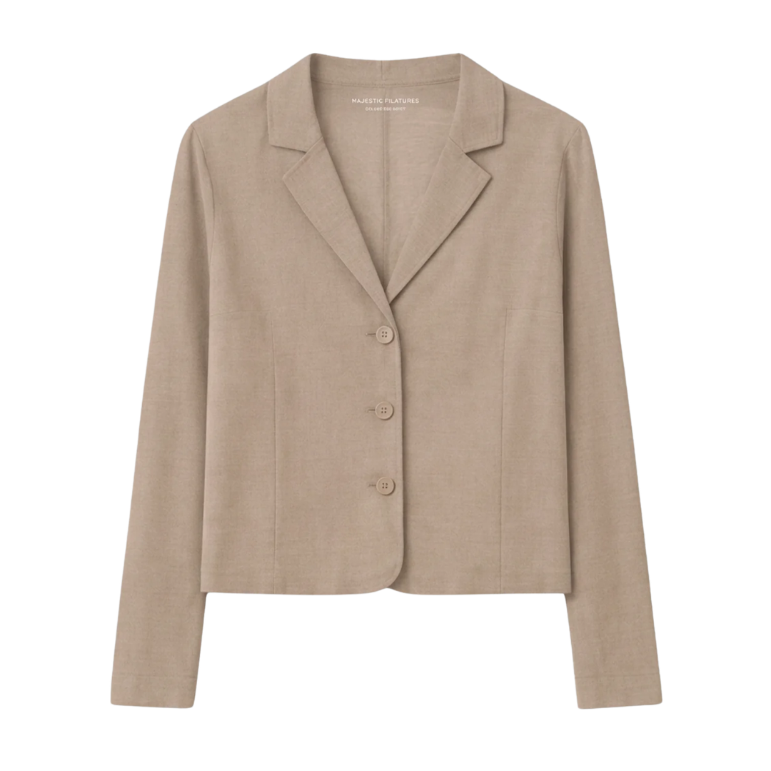 Stretch Linen Three Button Blazer in Desert
