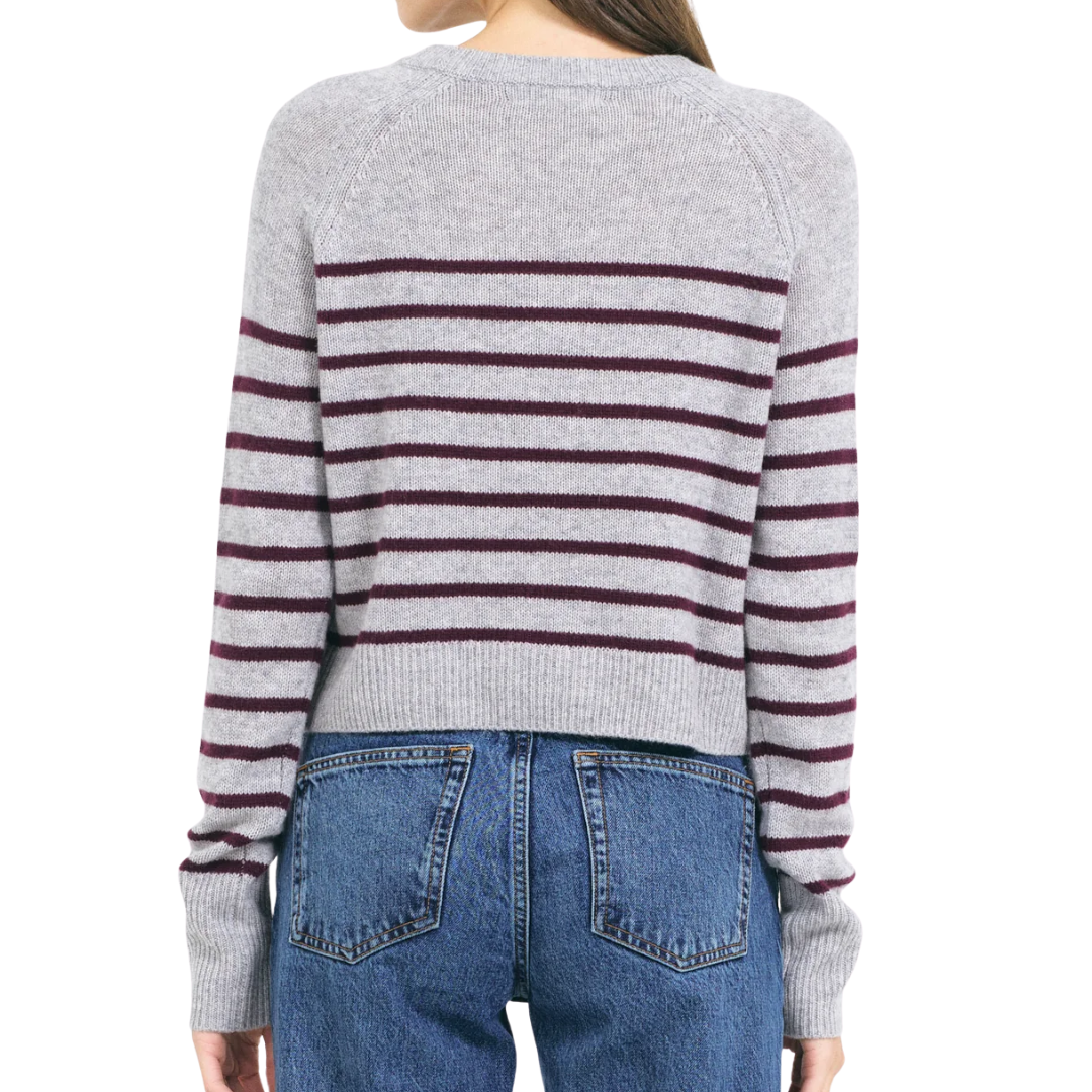 Blakely Cashmere Crewneck in Heather Grey Combo