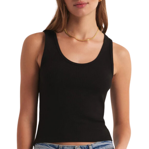 トップス 40/1 RIB BIG TANK TOP BLACK / SLATE GRAY Z Supply: Sirena Rib Tank | Charley's Boutique