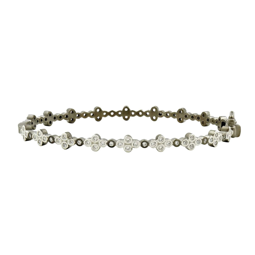 Clover Station Hinge Bangle in Silver & Black