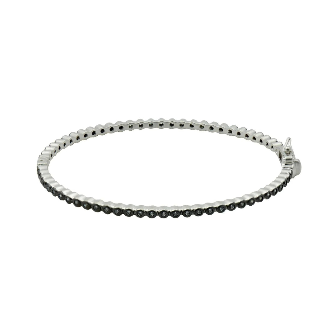 Signature Bezel Pavé Hinge Bangle in Silver & Black