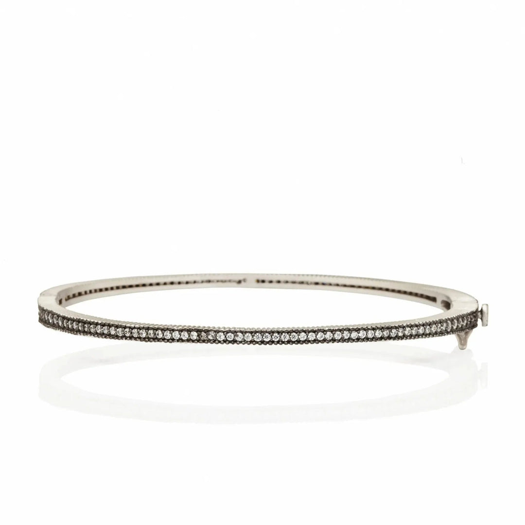 Classic Pavé Hinge Bangle in Silver & Black Reverse