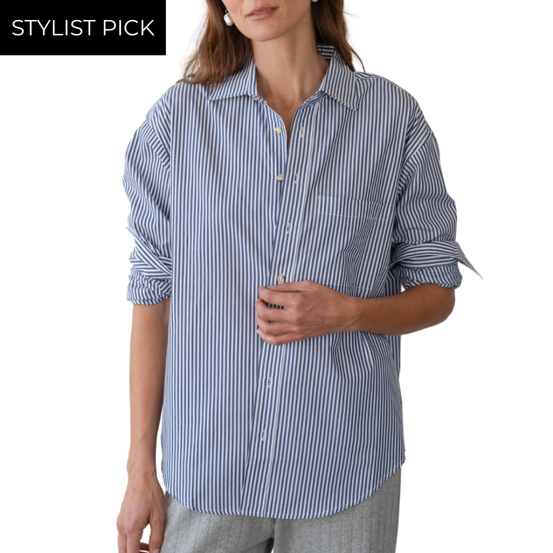 The Pop Shirt in Navy Stripe