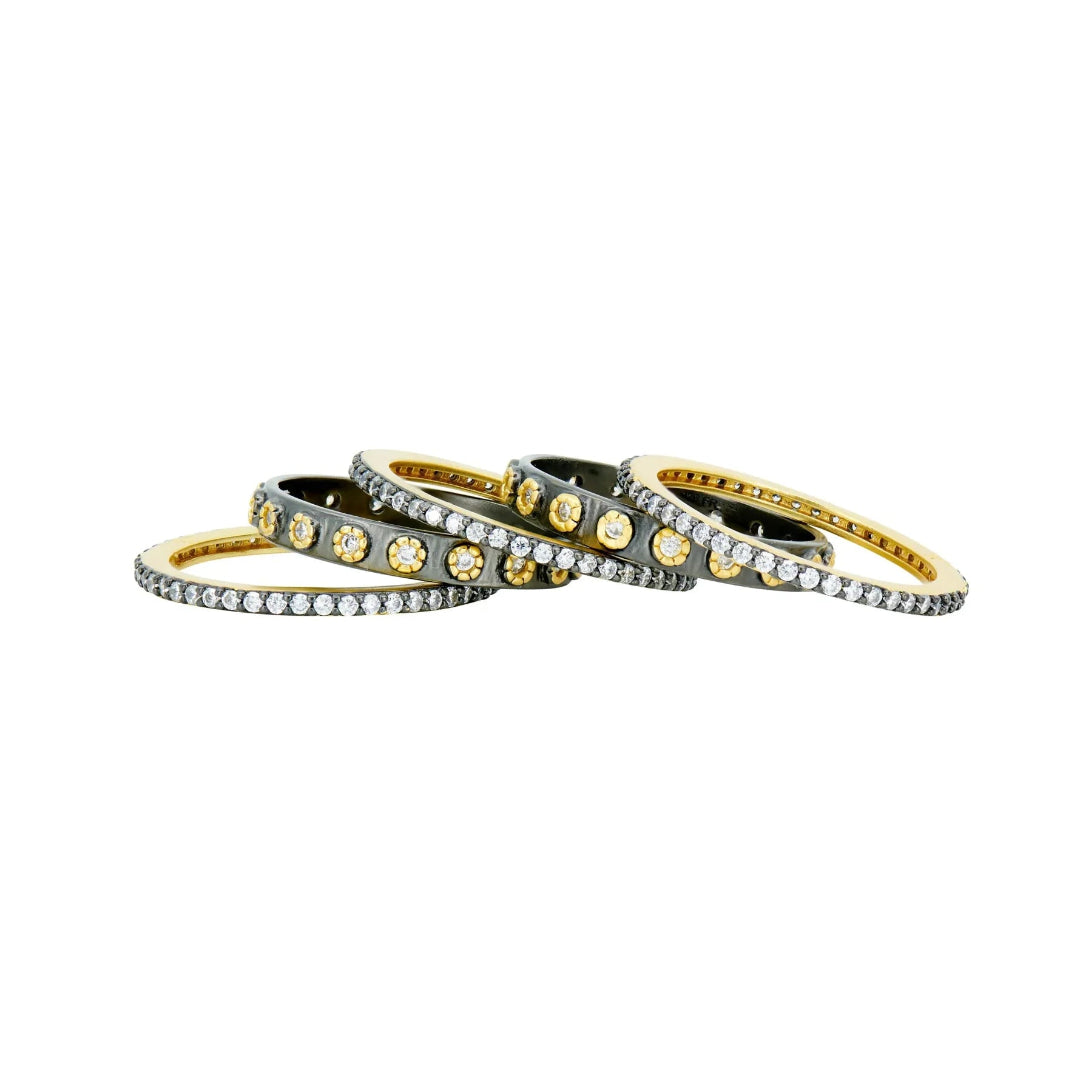 Two Tone 5-Stack Ring in Black Gold & 14K Gold