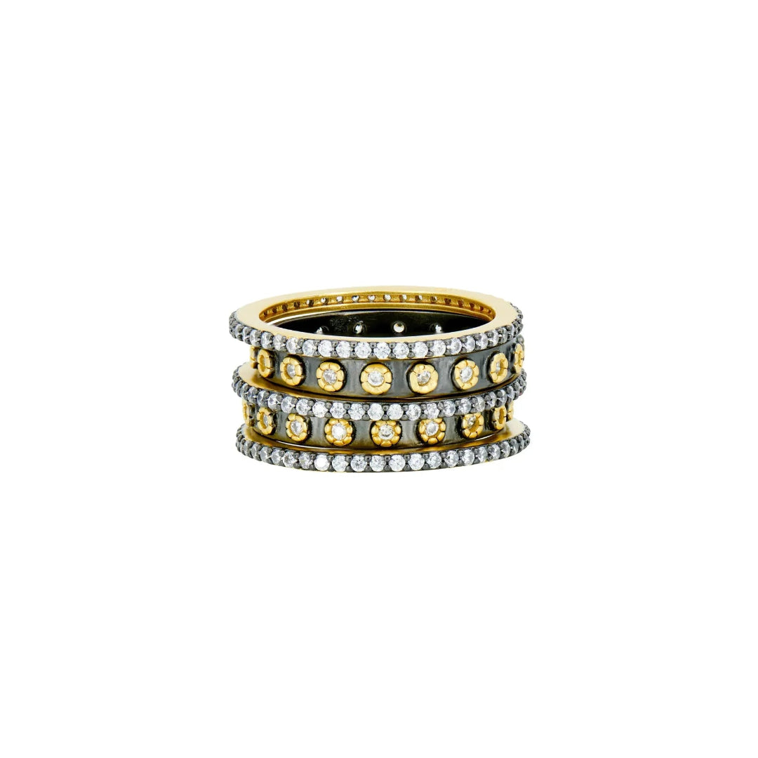 Two Tone 5-Stack Ring in Black Gold & 14K Gold