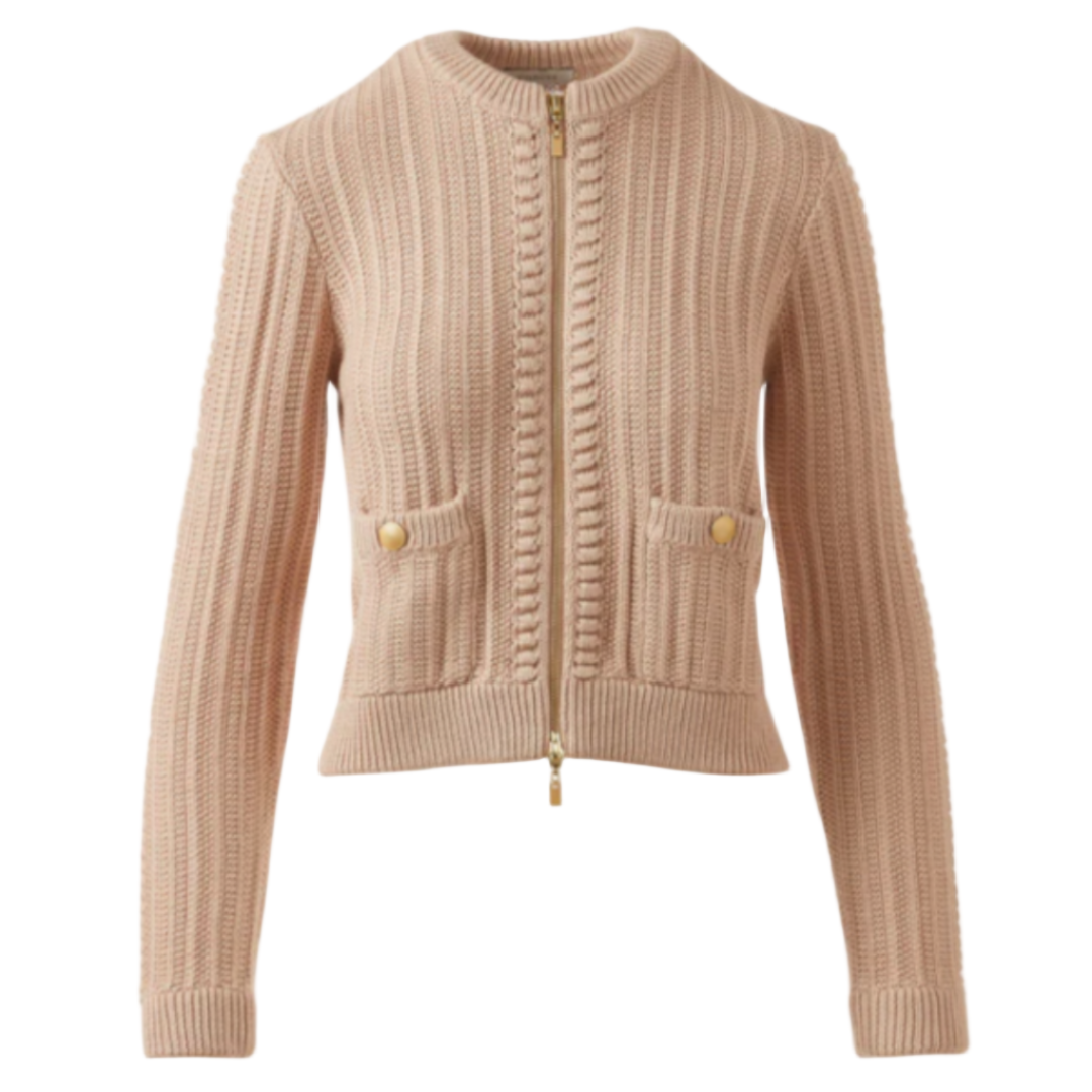Bobble Zip Cardigan in Latte