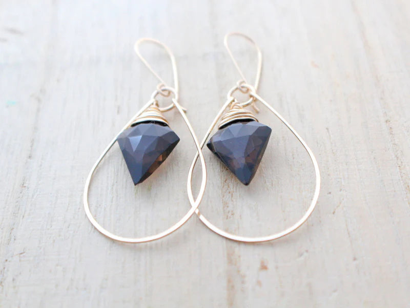 Arrow Hoop Earrings in Smokey Quartz