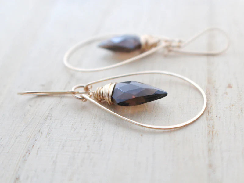 Arrow Hoop Earrings in Smokey Quartz