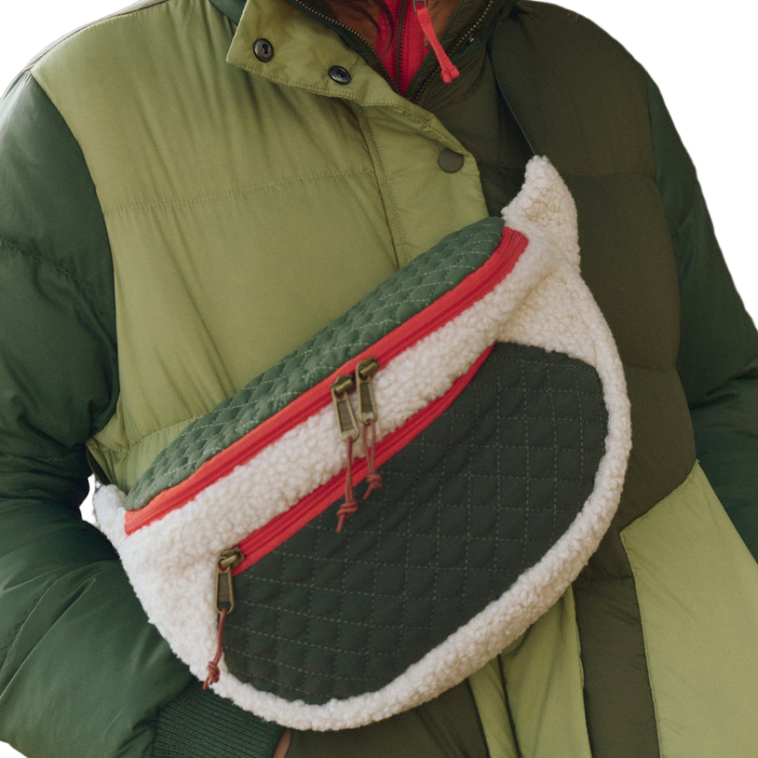 Plush Colorblock Hip-Pack in Cream & Army