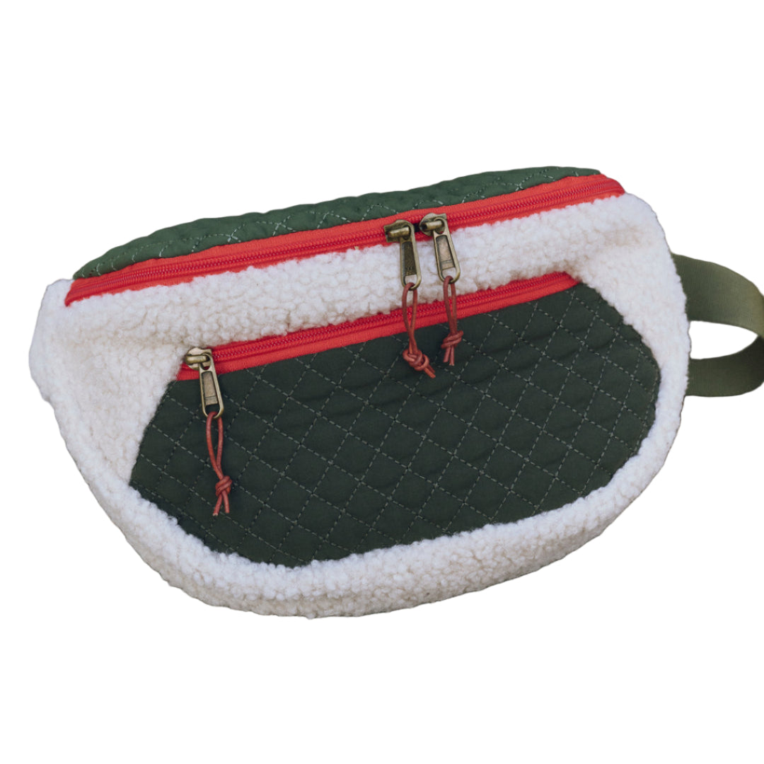 Plush Colorblock Hip-Pack in Cream & Army