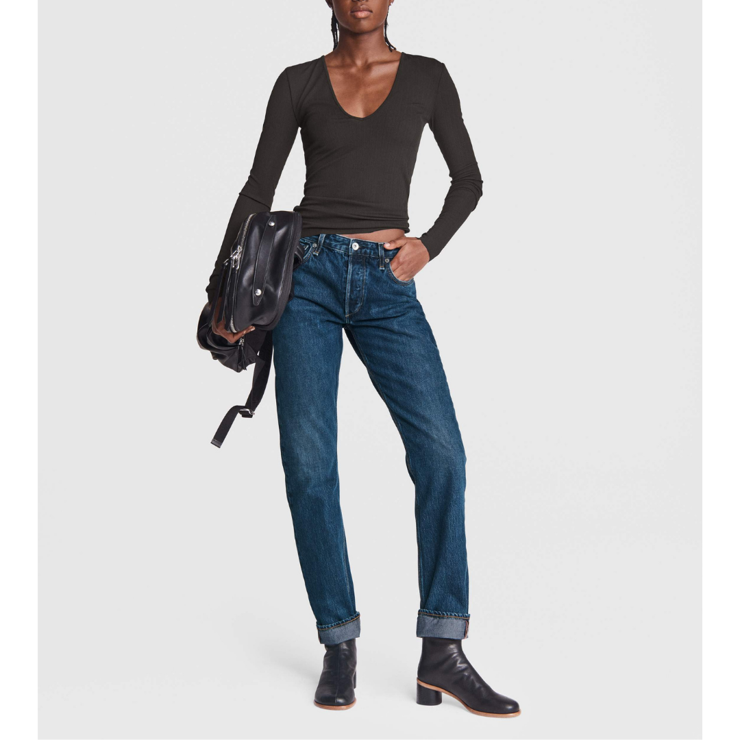 Zoe Deep V-Neck Rib Long Sleeve