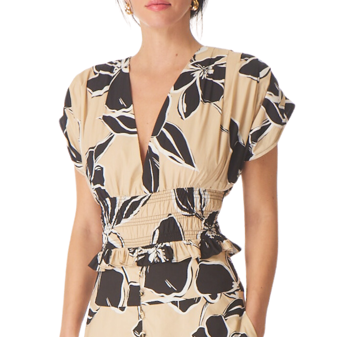 Roxy Blouse in Khaki Graphic Floral Print